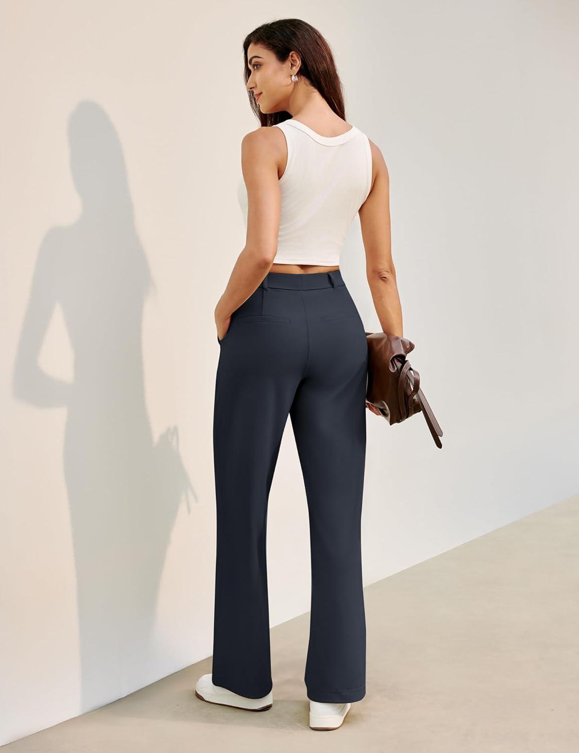 imageEwedoos Womens Dress Pants Wide Leg Stretchy Work Pants Women Pull On Business Casual Trousers Slacks for WomenMidnightblueregular