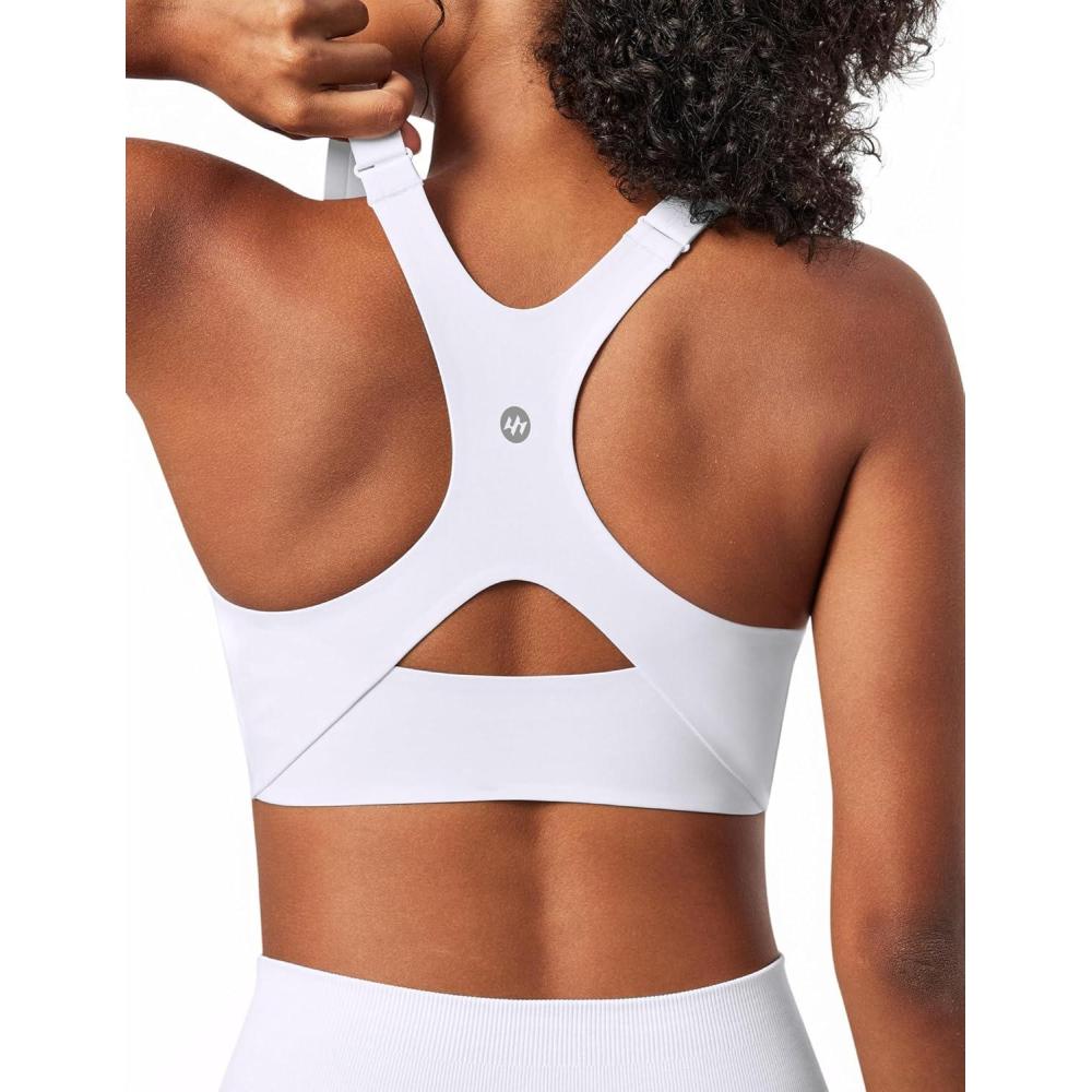 imageEwedoos Sports Bras for Women Medium Support Comfort Womens Sports Bras Racerback Workout Tops Seamless Adjustable Yoga BraWhite