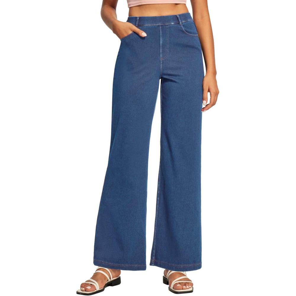 imageEwedoos Wide Leg Jeans Woman High Waisted Stretchy Baggy Jeans for Women Pull On Trendy Womens Jeans Straight Denim PantsLight Blue31 Regular