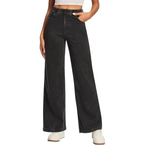 Ewedoos Wide Leg Jeans Woman High Waisted Stretchy Baggy Jeans for Women Pull On Trendy Womens Jeans Straight Denim Pants(Grey-31” Regular)
