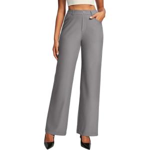 Ewedoos Women Wide Leg Stretchy Dress Pants High Waisted Work Pants Pull on Business Casual Outfits Slacks Office Trousers(Gray-regular)