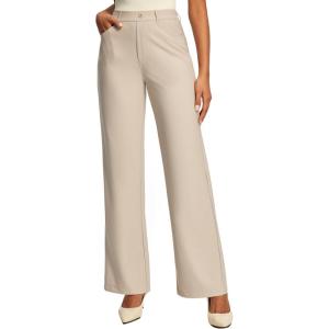Ewedoos Women Wide Leg Stretchy Dress Pants High Waisted Work Pants Pull on Business Casual Outfits Slacks Office Trousers(Khaki-regular)