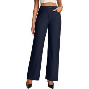 Ewedoos Women Wide Leg Stretchy Dress Pants High Waisted Work Pants Pull on Business Casual Outfits Slacks Office Trousers(Navy-regular)