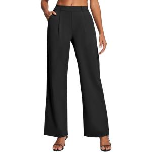 Ewedoos Womens Dress Pants Wide Leg Stretchy Work Pants Women Pull On Business Casual Trousers Slacks for Women(Black-regular)