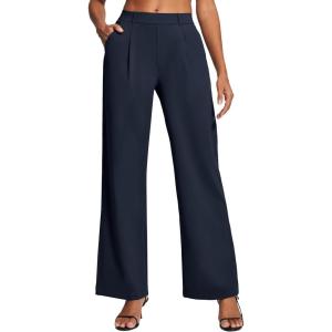 Ewedoos Womens Dress Pants Wide Leg Stretchy Work Pants Women Pull On Business Casual Trousers Slacks for Women(Midnightblue-regular)
