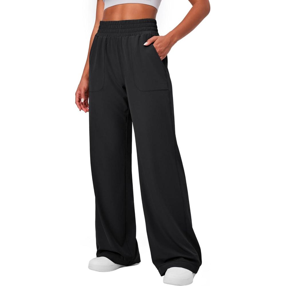 imageEwedoos Wide Leg Pants Woman Lightweight Sweatpants Travel Track Work Yoga Dress Pants High Waisted with Pockets CasualBlack
