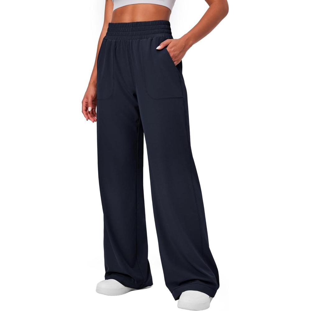 imageEwedoos Wide Leg Pants Woman Lightweight Sweatpants Travel Track Work Yoga Dress Pants High Waisted with Pockets CasualNavy