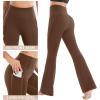 Ewedoos Fleece Lined Pants Women Thermal Yoga Pants with Pockets High Waist Warm Pants Winter Flare Leggings for Women(Brown)