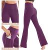 Ewedoos Fleece Lined Pants Women Thermal Yoga Pants with Pockets High Waist Warm Pants Winter Flare Leggings for Women(Dark Purple)