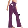 Ewedoos Fleece Lined Pants Women Thermal Yoga Pants with Pockets High Waist Warm Pants Winter Flare Leggings for Women(Dark Purple)