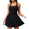 Ewedoos Tennis Dresses for Women Athletic Dress with Shorts Underneath Easy Peezy Pleated Workout Dress with Bra and Pockets(Black Tennis Dress)