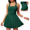 Ewedoos Tennis Dresses for Women Athletic Dress with Shorts Underneath Easy Peezy Pleated Workout Dress with Bra and Pockets(Green Tennis Dress)