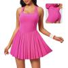 Ewedoos Tennis Dresses for Women Athletic Dress with Shorts Underneath Easy Peezy Pleated Workout Dress with Bra and Pockets(Hot Pink Tennis Dress)