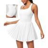 Ewedoos Tennis Dresses for Women Athletic Dress with Shorts Underneath Easy Peezy Pleated Workout Dress with Bra and Pockets(White Tennis Dress)
