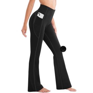 Ewedoos Fleece Lined Pants Women Thermal Yoga Pants with Pockets High Waist Warm Pants Winter Flare Leggings for Women(Black)