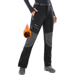 Ewedoos Snow Pants Womens Ski Pants Waterproof Insulate Softshell Fleece Lined Winter Hiking Snowboard Zipper Bottom Leg(Black)