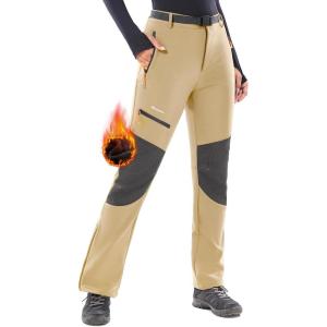 Ewedoos Snow Pants Womens Ski Pants Waterproof Insulate Softshell Fleece Lined Winter Hiking Snowboard Zipper Bottom Leg(Khaki)