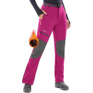Ewedoos Snow Pants Womens Ski Pants Waterproof Insulate Softshell Fleece Lined Winter Hiking Snowboard Zipper Bottom Leg(Rose)