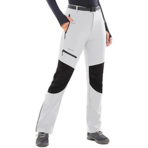 Ewedoos Snow Pants Womens Ski Pants Waterproof Insulate Softshell Fleece Lined Winter Hiking Snowboard Zipper Bottom Leg(White)