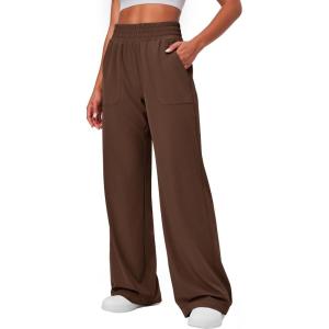 Ewedoos Wide Leg Pants Woman Lightweight Sweatpants Travel Track Work Yoga Dress Pants High Waisted with Pockets Casual(Brown)