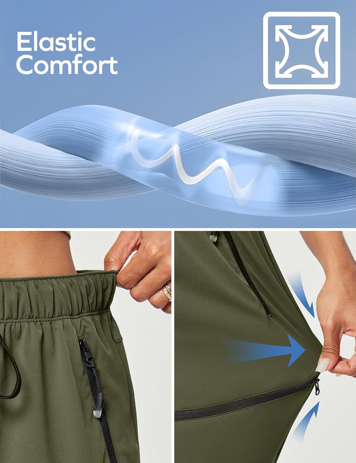 imageEwedoos Hiking Pants Women with Zipper Pockets Lightweight Water Resistant Cargo Pants Quick Dry UPF 50 Travel CampingArmy Green