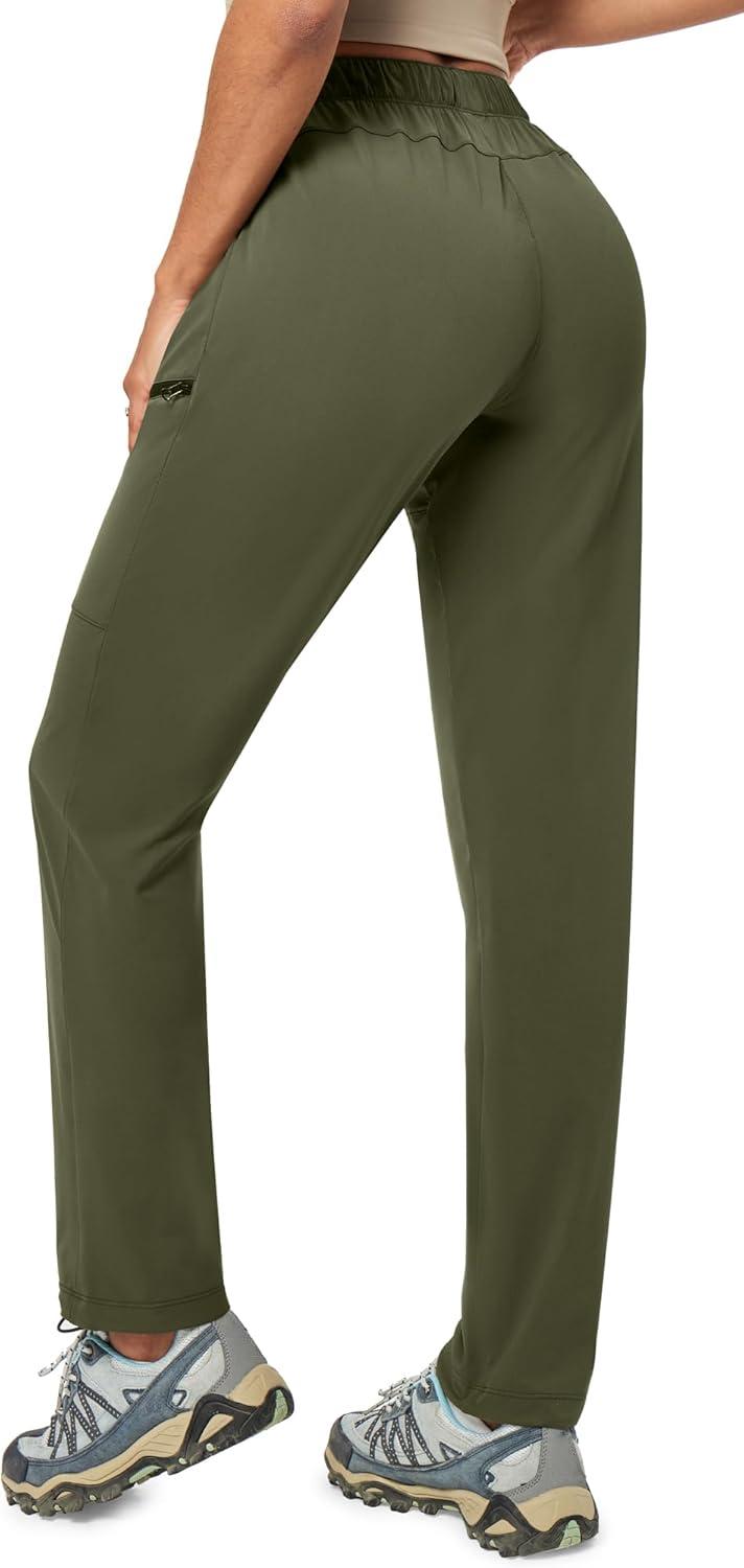 imageEwedoos Hiking Pants Women with Zipper Pockets Lightweight Water Resistant Cargo Pants Quick Dry UPF 50 Travel CampingArmy Green