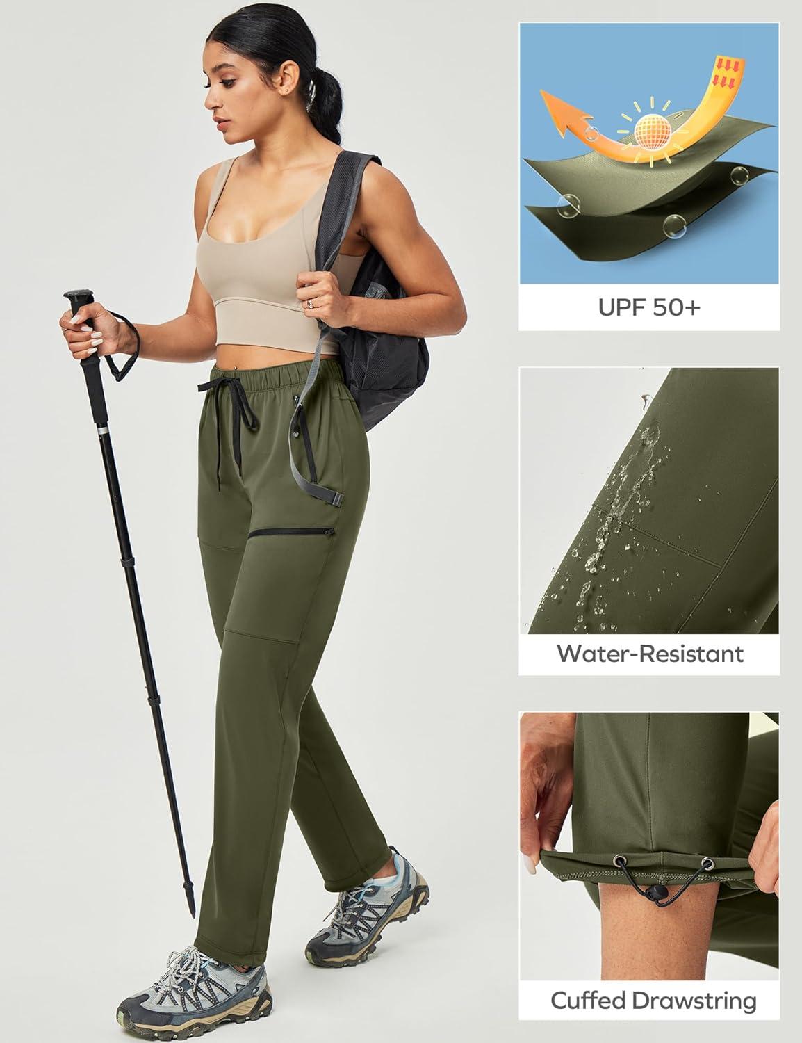 imageEwedoos Hiking Pants Women with Zipper Pockets Lightweight Water Resistant Cargo Pants Quick Dry UPF 50 Travel CampingArmy Green