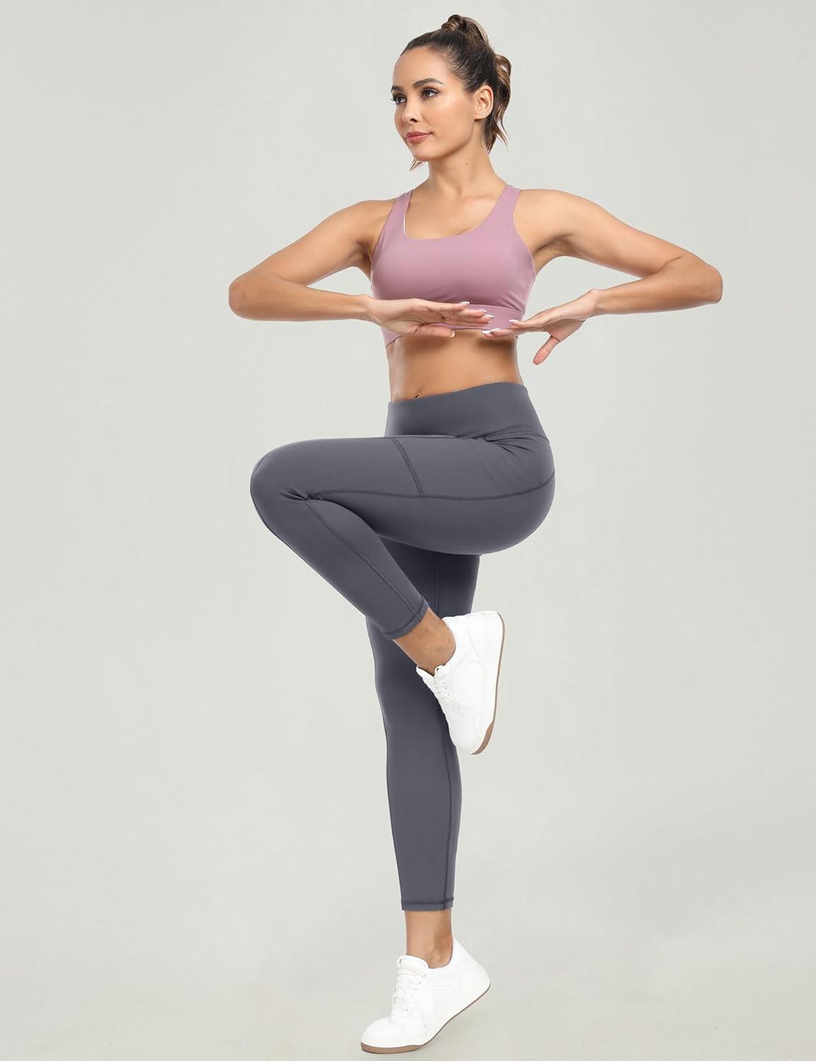 imageEwedoos Leggings with 5 Pockets for Women Yoga Pants 25quot 27quot Workout Leggings for Women Tummy Control RunningGray