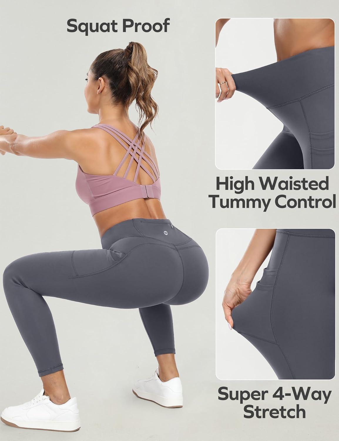 imageEwedoos Leggings with 5 Pockets for Women Yoga Pants 25quot 27quot Workout Leggings for Women Tummy Control RunningGray