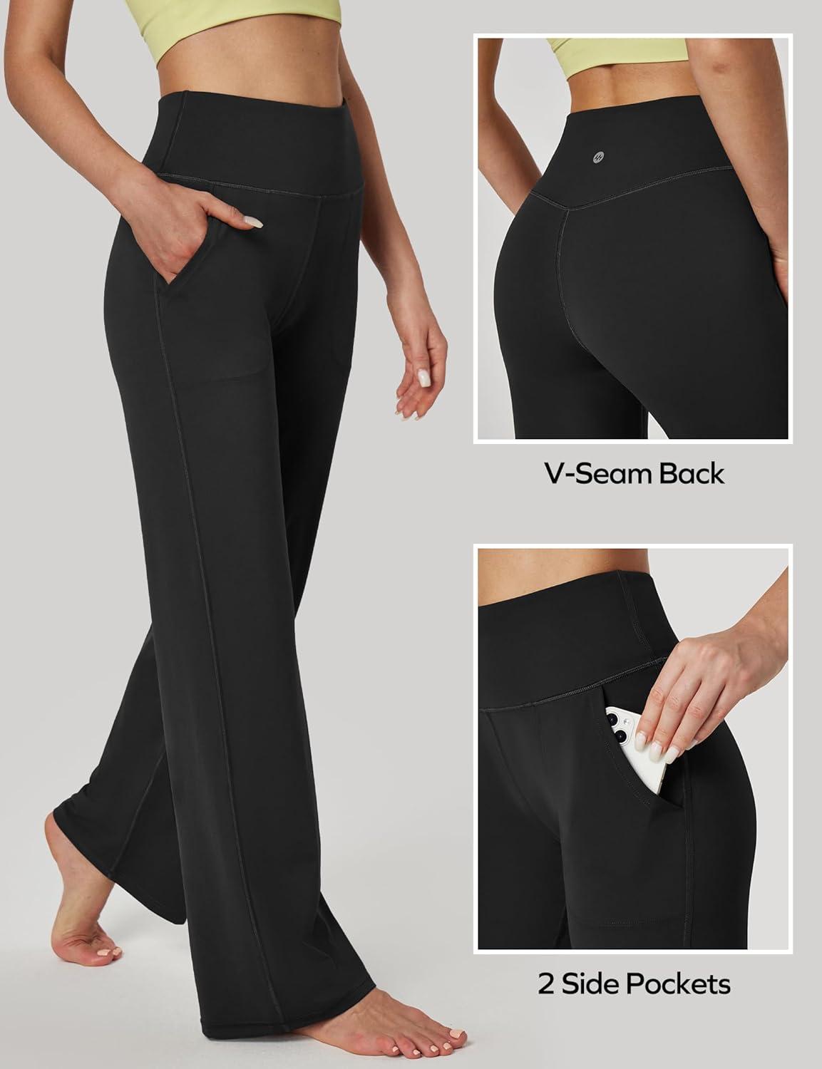 imageEwedoos Wide Leg Yoga Pants for Women with Pockets Loose Stretchy Yoga Pants Women High Waisted Sweatpants CasualBlack