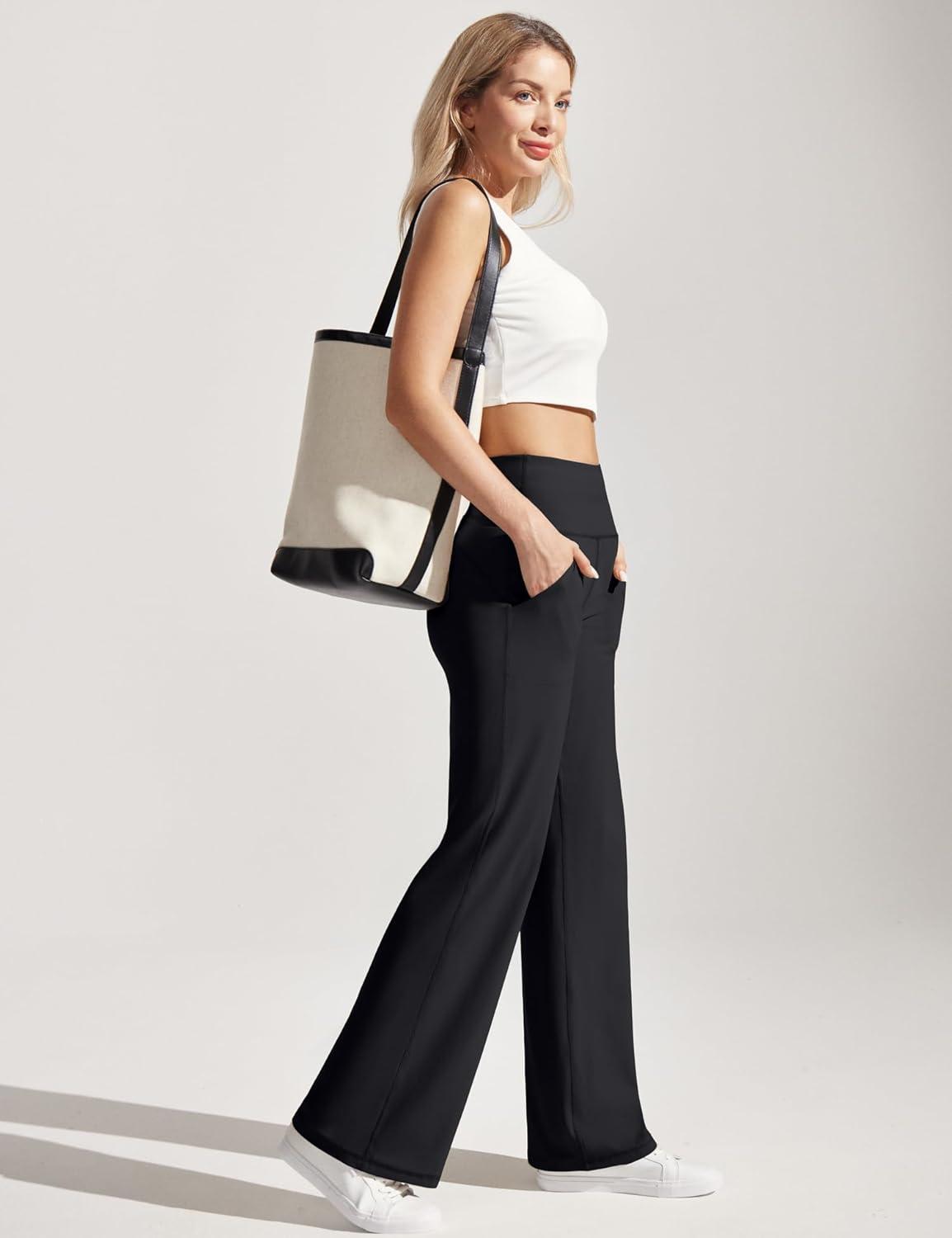 imageEwedoos Wide Leg Yoga Pants for Women with Pockets Loose Stretchy Yoga Pants Women High Waisted Sweatpants CasualBlack