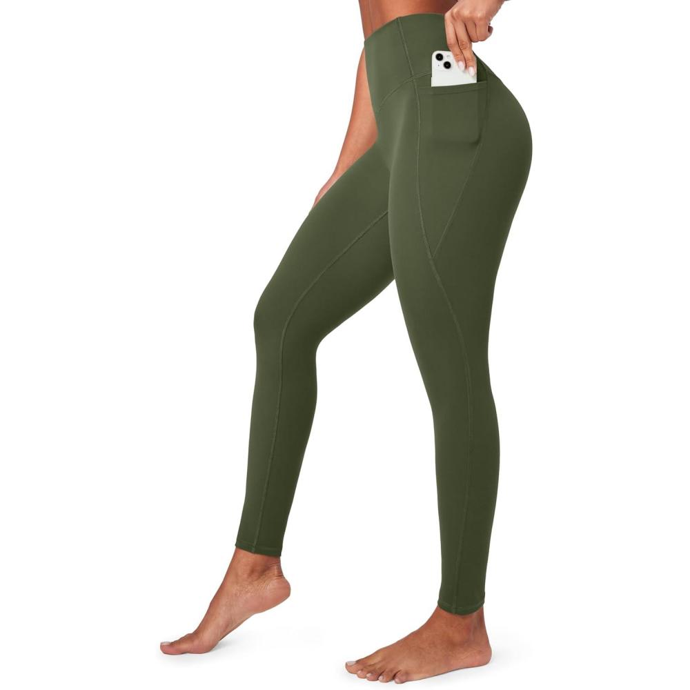 imageEwedoos Compression Leggings with Pockets for Women Tummy Control Leggings No Front Seam Workout High Waisted Yoga Pants GymGreen