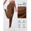 Ewedoos Compression Leggings with Pockets for Women Tummy Control Leggings No Front Seam Workout High Waisted Yoga Pants Gym(Brown)