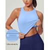 Ewedoos Longline Sports Bras for Women High Neck Racerback Sports Bra Padded Workout Crop Tank Tops with Built in Bra(Light Blue)