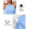Ewedoos Longline Sports Bras for Women High Neck Racerback Sports Bra Padded Workout Crop Tank Tops with Built in Bra(Light Blue)