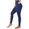 Ewedoos Compression Leggings with Pockets for Women Tummy Control Leggings No Front Seam Workout High Waisted Yoga Pants Gym(Blue)