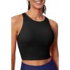 Ewedoos Longline Sports Bras for Women High Neck Racerback Sports Bra Padded Workout Crop Tank Tops with Built in Bra(Black)