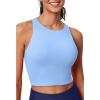 Ewedoos Longline Sports Bras for Women High Neck Racerback Sports Bra Padded Workout Crop Tank Tops with Built in Bra(Light Blue)