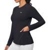 Rash Guard for Women UPF 50+ SPF UV Protection Long Sleeve Workout Tops Swim Shirt Dry Fit Sun Shirts with Pockets(Black)