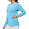 Rash Guard for Women UPF 50+ SPF UV Protection Long Sleeve Workout Tops Swim Shirt Dry Fit Sun Shirts with Pockets(Light Blue)