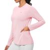 Rash Guard for Women UPF 50+ SPF UV Protection Long Sleeve Workout Tops Swim Shirt Dry Fit Sun Shirts with Pockets(Pink)