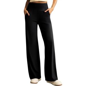 Ewedoos Wide Leg Yoga Pants for Women with Pockets Loose Stretchy Yoga Pants Women High Waisted Sweatpants Casual(Black)