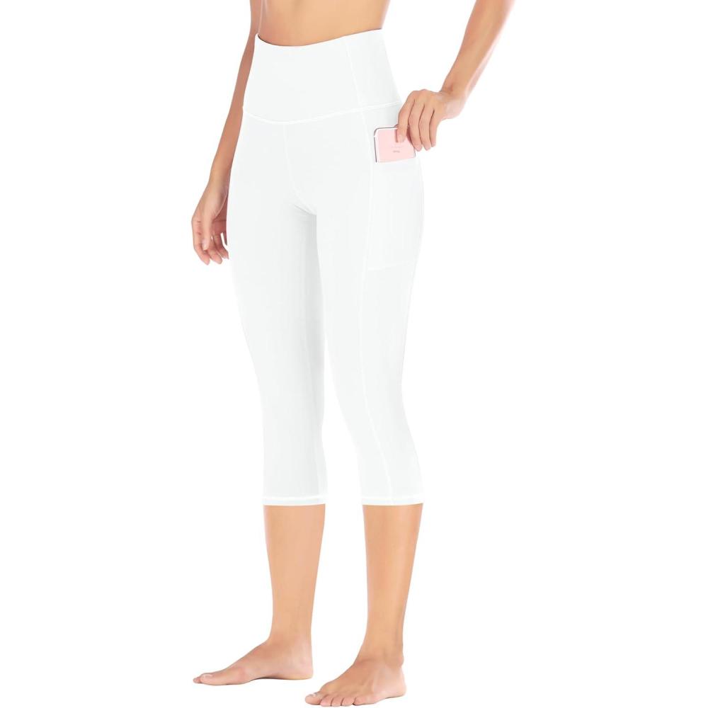 imageEwedoos Capri Leggings for Women High Waisted Yoga Pants for Women with Pockets Tummy Control Workout Leggings Yoga CaprisBone Capris