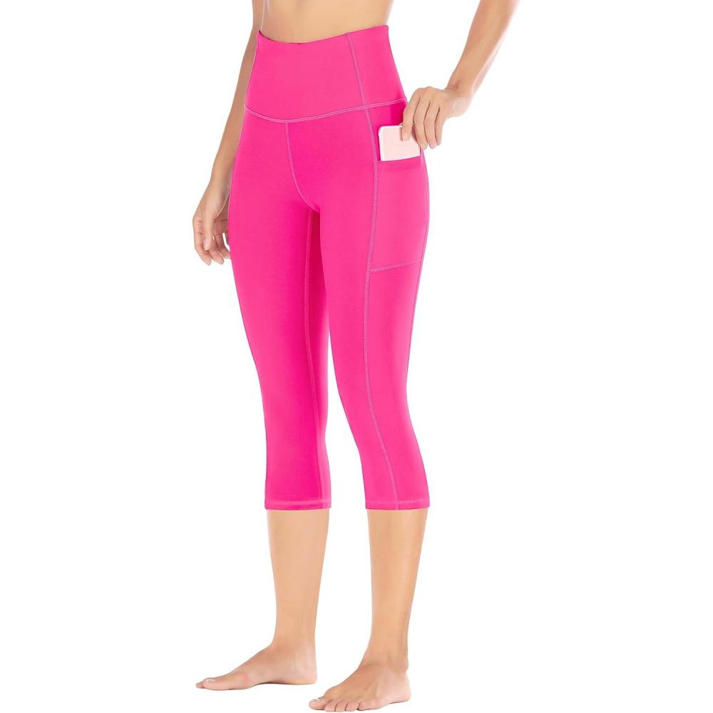 imageEwedoos Capri Leggings for Women High Waisted Yoga Pants for Women with Pockets Tummy Control Workout Leggings Yoga CaprisHot Pink Capris