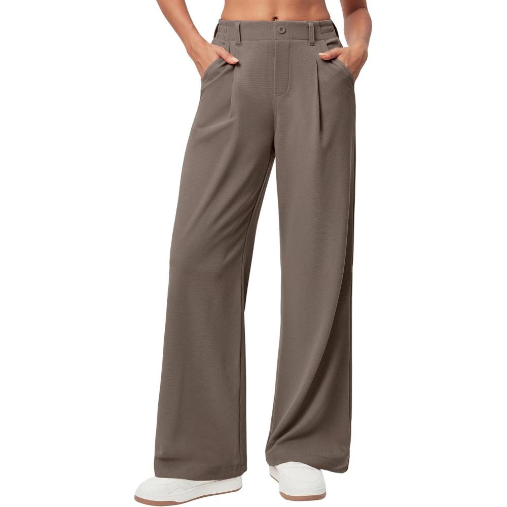 imageEwedoos Wide Leg Pants Woman Stretchy Work Dress Pants Women Pull on Business Casual Slacks Trousers Fall Outfits 26quot28quotEarthluxe Brown 28 Regular