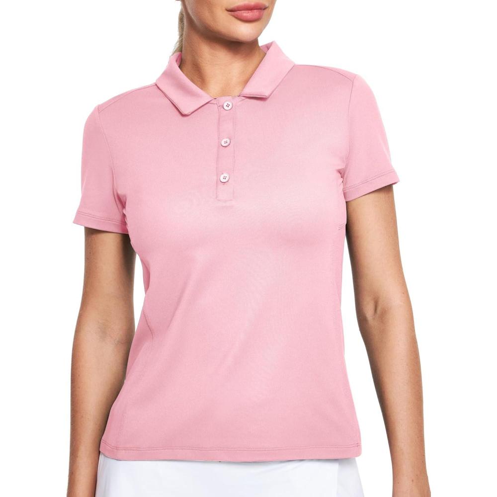 imageEwedoos Womens Golf Shirts Breathable UPF 50 Sun Protection Polo Shirts for Women Dry fit Polos Short SleevesPink
