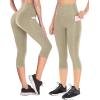 Ewedoos Capri Leggings for Women High Waisted Yoga Pants for Women with Pockets Tummy Control Workout Leggings Yoga Capris(Khaki Capris Water Resistant)