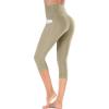 Ewedoos Capri Leggings for Women High Waisted Yoga Pants for Women with Pockets Tummy Control Workout Leggings Yoga Capris(Khaki Capris Water Resistant)