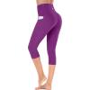 Ewedoos Capri Leggings for Women High Waisted Yoga Pants for Women with Pockets Tummy Control Workout Leggings Yoga Capris(Purple Capris)