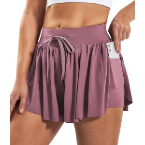 Ewedoos Butterfly Shorts Women Flowy Shorts for Women 2 in 1 High Waisted Running Workout Athletic Tennis Shorts Skort(Mauve)